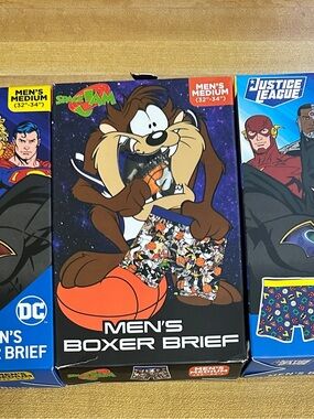 3 NIB Justice league & Space Jam Athletic Men's Boxer Briefs Underwear M 32-34